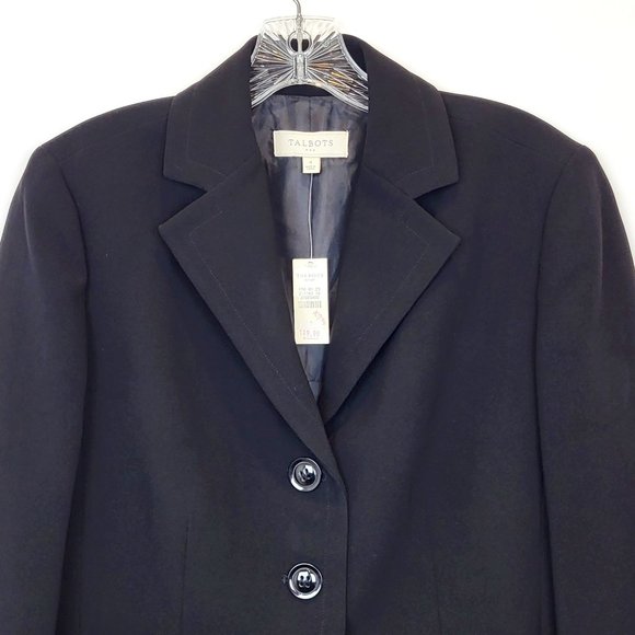 Talbots Outlet Black 3 Button V Neck Blazer, Rear Peplum Pleats, Size 4, NWT - Picture 3 of 12